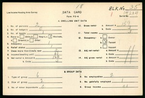 WPA Low income housing area survey data card 18, serial 14204