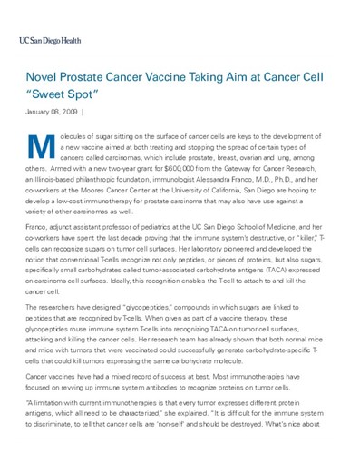 Novel Prostate Cancer Vaccine Taking Aim at Cancer Cell “Sweet Spot”