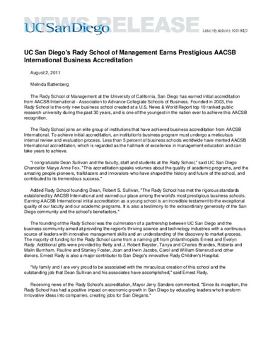 UC San Diego's Rady School of Management Earns Prestigious AACSB International Business Accreditation