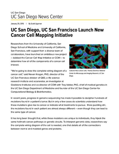 UC San Diego, UC San Francisco Launch New Cancer Cell Mapping Initiative