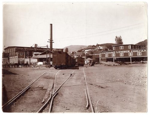 View of freight yard at Standard Lumber Company, Sonora, California