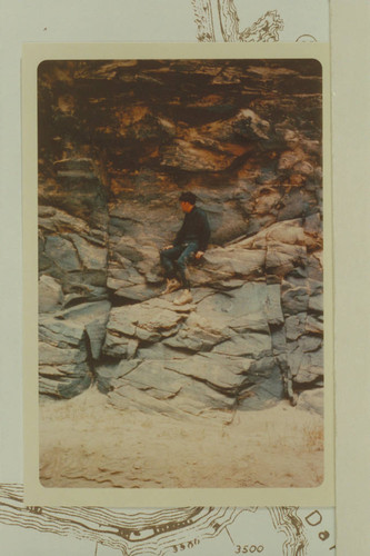 Buzz Belknap at the 1836 D. Julien inscription. Cataract Canyon. Later there was photographed an inscription with date 1891, a portion of which would be on the smooth rocks directly back of Buzz