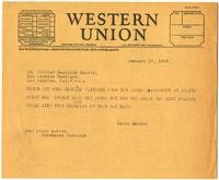 Telegram from Julia Morgan to William Randolph Hearst, January 17, 1929