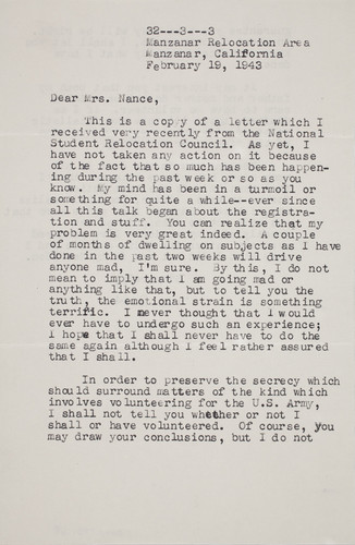 Letter from Paul H. [Kusuda] to [Afton] Nance, 1943 Feb 19