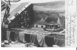 1910 Gravenstein Apple Show with the display of the Graton P&SR Railroad depot made of whole and dried apples