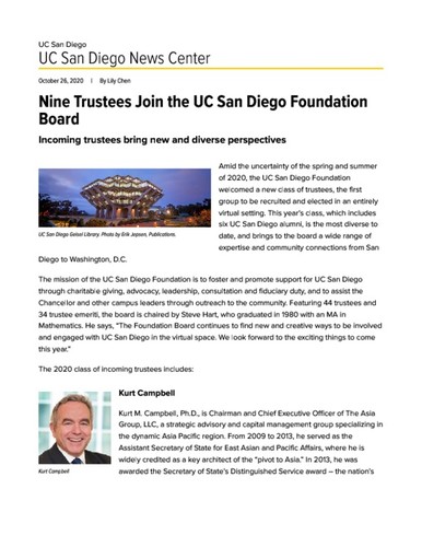 Nine Trustees Join the UC San Diego Foundation Board