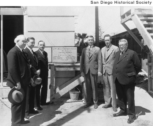Group of men at the laying of the cornerstone for the Elks Building
