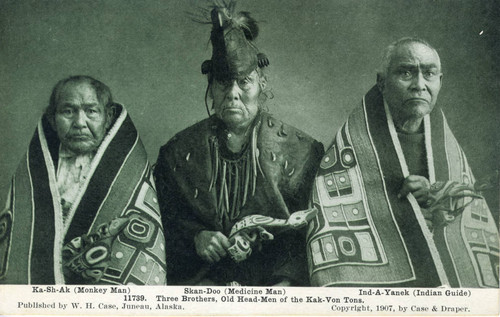 Postcard, Three Brothers, Old Head-Men of the Kak-Von Tons