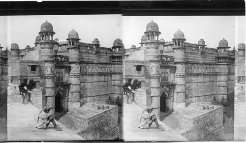 The splendid gate of old Gwalior Fort as seene from the ramparts Gwalior, India