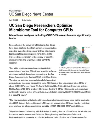 UC San Diego Researchers Optimize Microbiome Tool for Computer GPUs