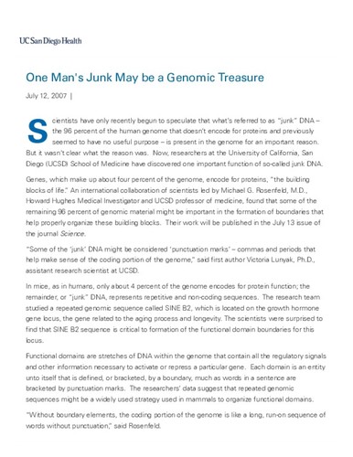 One Man's Junk May be a Genomic Treasure