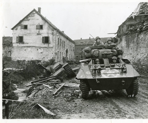 Research photo for "Patton" (1970): US Army M8 armored car in Germany, 1944