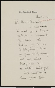 John Huston Finley, letter, 1924-04-26, to Hamlin Garland