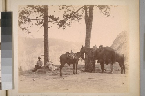 Yo Semite [i.e. Yosemite]--Resting after a hard climb--Mariposa Co. Above Vernal fall and at the foot of Nevada fall. [No.] 39