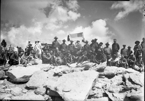 Mt. Whitney, SNP. Dedications and Ceremonies, NPS Groups, Mt. Whitney Trail, Dedication. Norman Clyde front row right of White horse