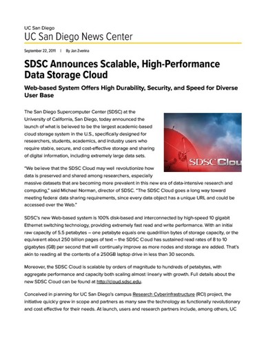 SDSC Announces Scalable, High-Performance Data Storage Cloud