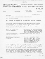 International Longshoremen's and Warehousemen's Union, Memorandum to All Pacific Coast Longshore and Shipclerks Locals, Re: Questions and Answers on the 1000 Hour Clause in the New Agreements, December 16, 1948