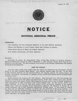 Notice: National Memorial Period. United Mine Workers of America. August 16, 1952