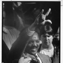 Jesse Jackson, the civil rights activist, founder of Rainbow/PUSH, and Baptist minister who ran for president in 1984 and 1988 and served as the first U.S. Shadow Senator from D.C. Here, he is surrounded by a crowd