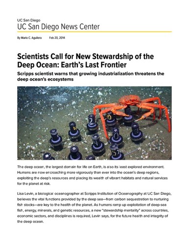 Scientists Call for New Stewardship of the Deep Ocean: Earth’s Last Frontier