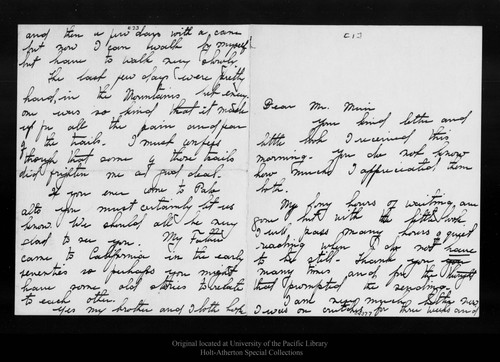 Letter from Mary L. Hutchinson to John Muir, [ca. 1909 ?]