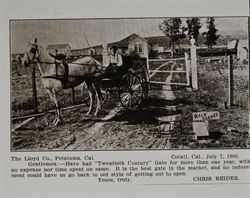Lloyd gate at Chris Reider farm in Cotati, California, as shown in the Lloyd Co. catalog for 1912