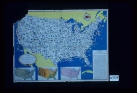 Quelques faits sur les Etats-Unis ... Carte illustree des Etats-Unis d'Amerique montrant les ressources, produits, topographie, et principales caracteristiques regionales