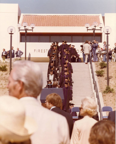 Faculty procession during dedication of the Firestone Fieldhouse, 1975