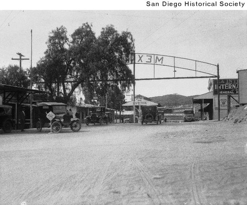 View from Tijuana of cars entering and leaving Mexico at San