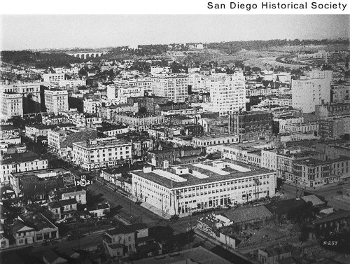 Aerial view of downtown San Diego looking northeast