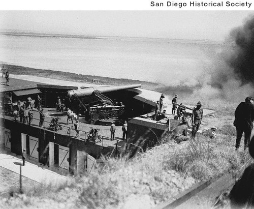 Large coastal battery conducting firing practices at Fort Rosecrans