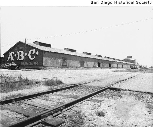 Railroad tracks running along the ABC Brewery — Calisphere