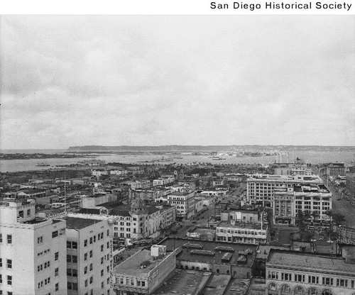 View of San Diego looking northwest toward Point Loma from Fifth and Broadway