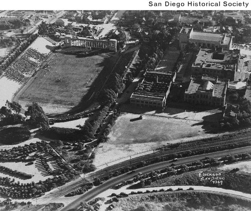 Aerial view of Balboa Stadium and San Diego High School