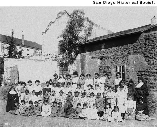 Native American students and nuns at the Mission San Diego de Alcala