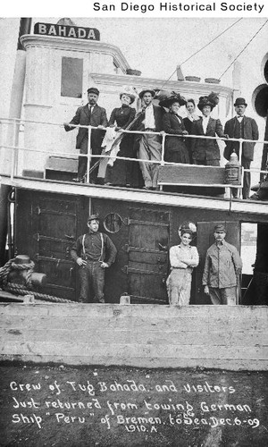 Group of men and women aboard the boat Bahada