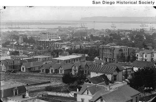 Downtown San Diego looking northwest from Seventh and Ash Street