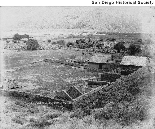 Aerial view of the ruins of Mission Santo Domingo in Mexico