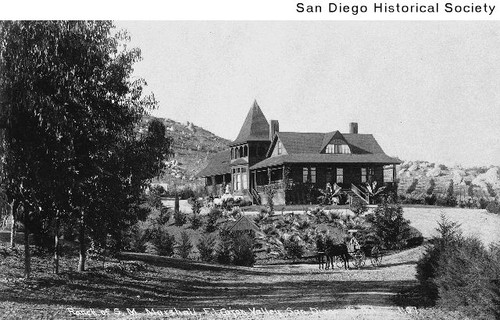 A horse-drawn cart on the road from the S.M. Marshall ranch house in the El Cajon Valley