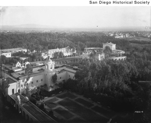 Aerial view of Balboa Park including the House of Charm and Spreckels Organ Pavilion