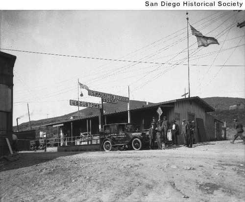 The Overland Touring Sedan at the U.S. Customs office at the U.S.-Mexico border