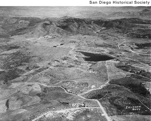 Aerial view of a dam east of the Santa Fe Ranch croplands