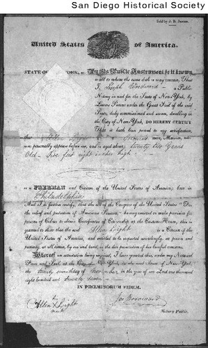 Freedman document for former slave Allen Light