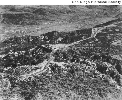 Aerial view of the road going through Torrey Pines State Park