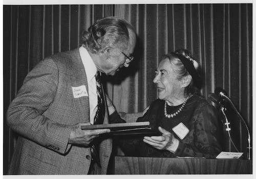 Carol Purdie presenting award to Louis Shawl, 1976