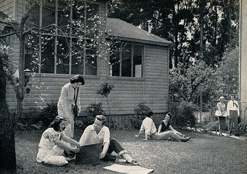 Students relaxing between classes, 1950