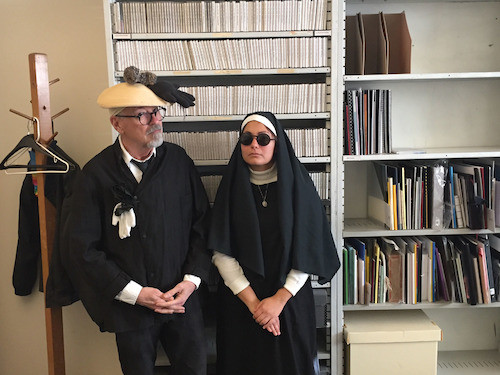 Donald Smith and Ali Padgett in Simpson Library, Halloween 2019