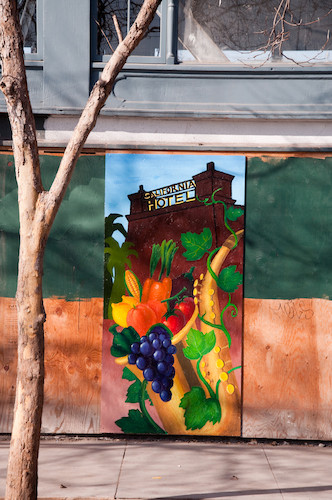 People’s Grocery Garden and California Hotel murals created by students of Eduardo Pineda's ENGAGE:Mural Arts class, Fall 2012