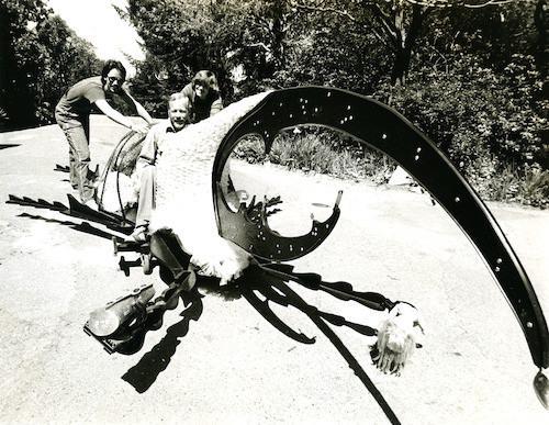 Art Nelson in his car Artists' Soap Box Derby, 1978