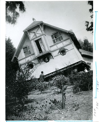 Carriage House, askew after 1920s relocation